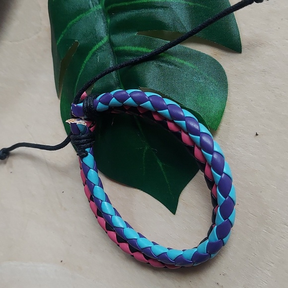 B264 Unisex Rasta Stacking Braided Leather Adjustable Bracelet - Picture 10 of 12